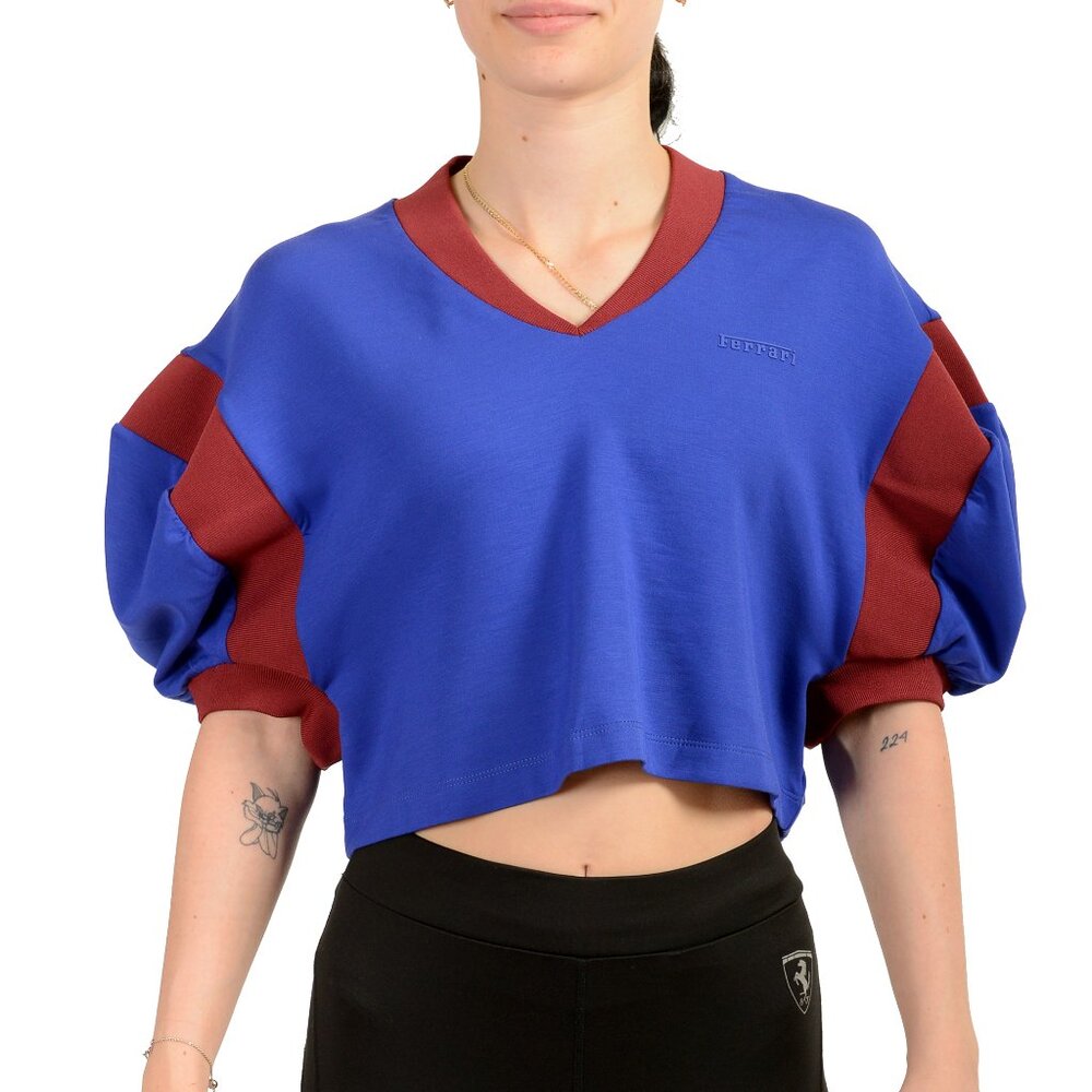 Scuderia Ferrari Women's "Interlock" V-Neck Cropped T-Shirt US S IT 40